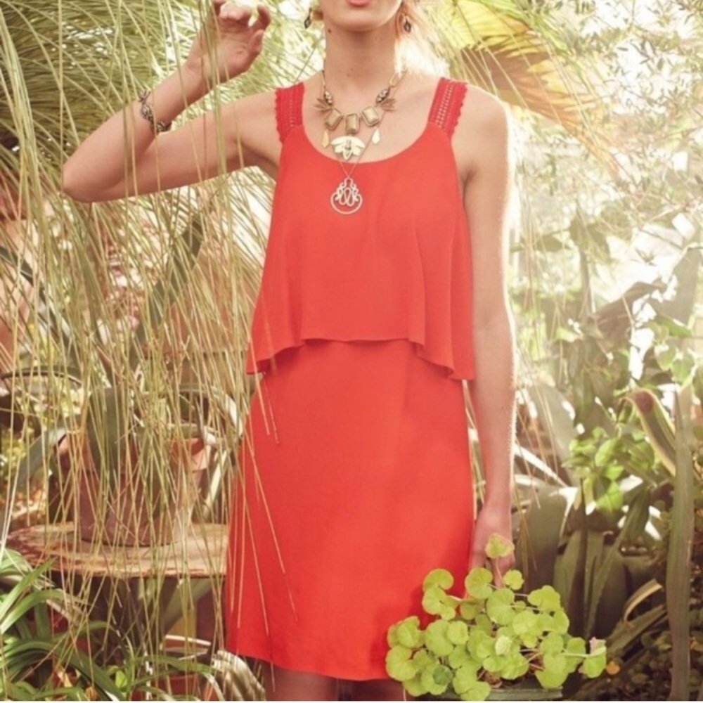 Anthro Maeve Tisana Crochet Strap Red Dress 8